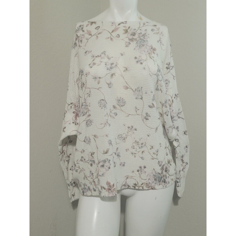 Anna Melani large knit top sheer Italy flower vine longsleeve boat neck